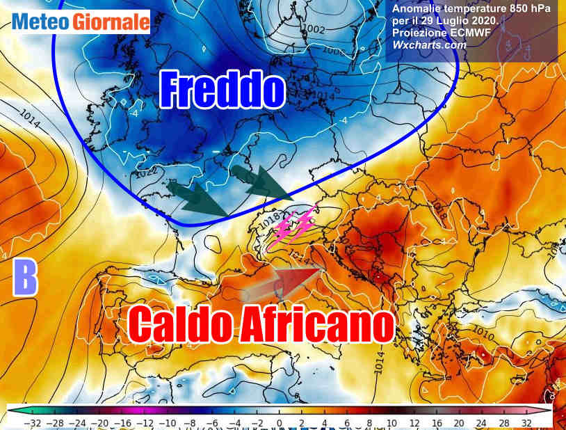 CALDO AFRICANO, con meteo ideale per forti TEMPORALE. Ecco dove e quando