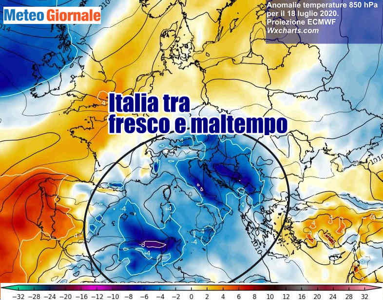 Italia , importante meteo bersaglio di MALTEMPO e FRESCO, colpo all'Estate
