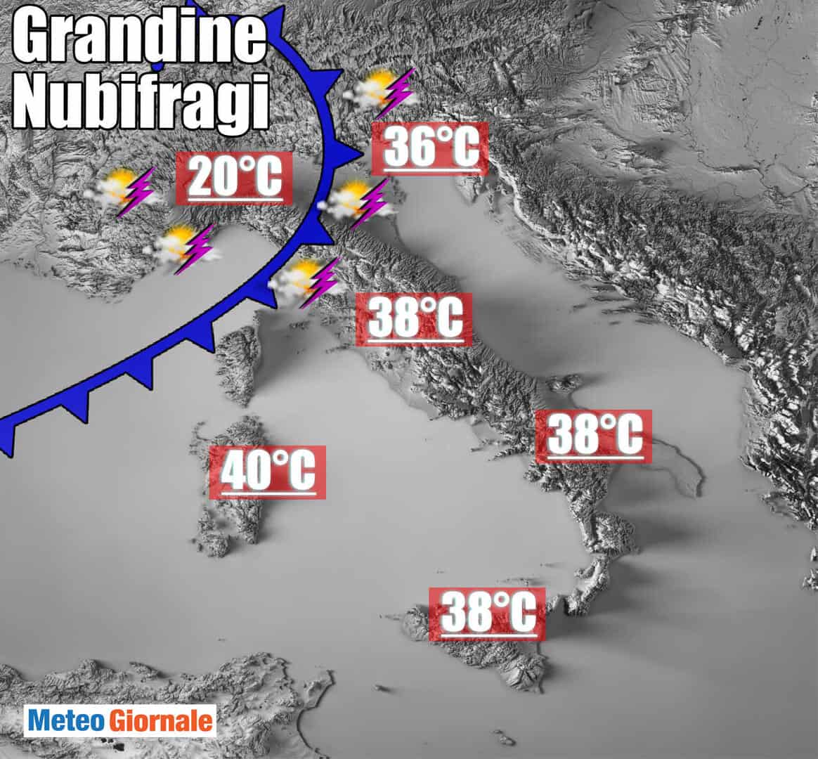 NUBIFRAGI Grandine grossa nel Nord, CALDO dal Sahara su gran parte d’Italia. PEGGIORAMENTO