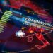 Coronavirus (COVID-19) Outbreak in Italy Statistics close-up on digital display. Quarantine map.