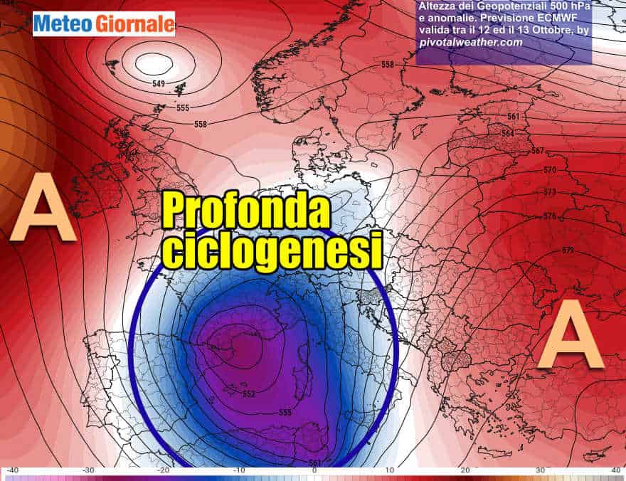 Evoluzione meteo prossima settimana, con ciclone strutturato in azione sull'Italia
