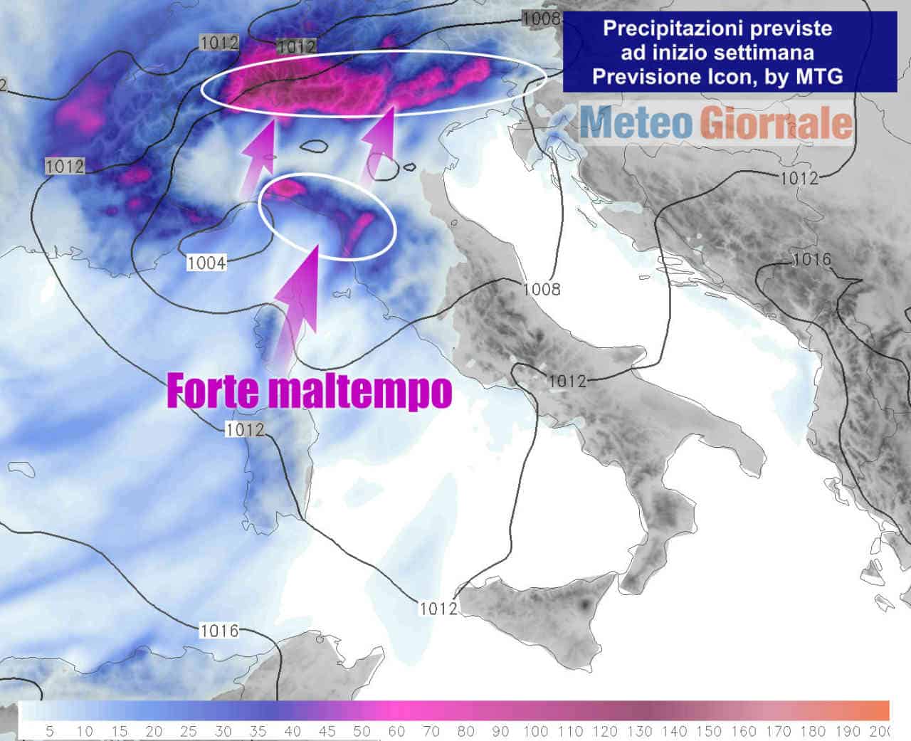 Meteo, cattiva PERTURBAZIONE con rischio NUBIFRAGI ad inizio settimana