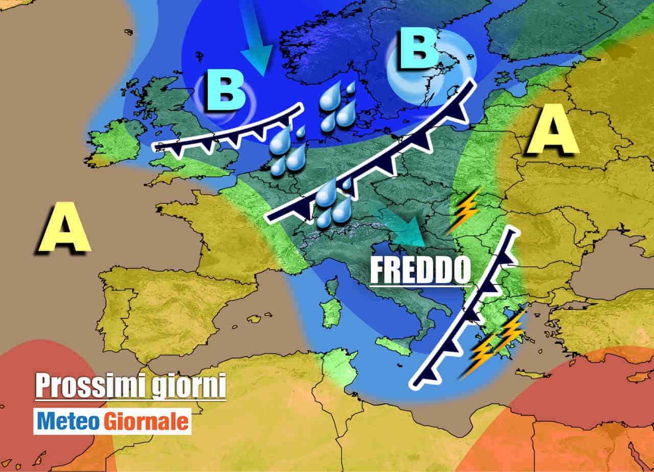 METEO prossimi giorni: PIOGGIA e NEVE. Vortice ciclonico freddo sull’Italia