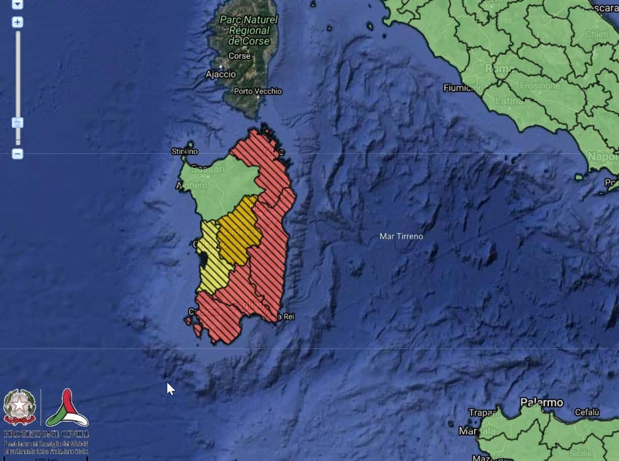 SARDEGNA: allerta meteo ROSSA da parte della Protezione Civile nazionale