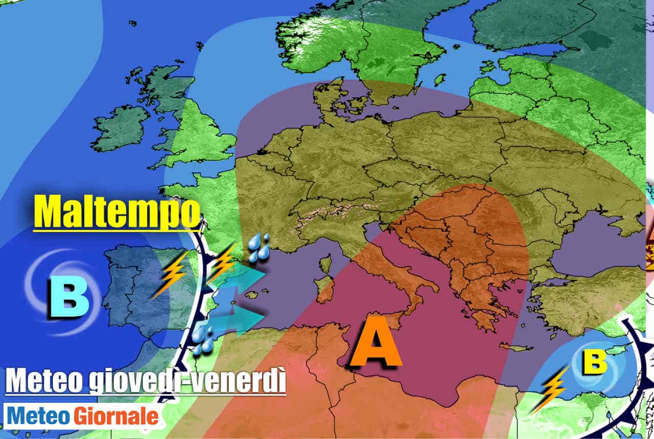 METEO Italia. Declino dell'Anticiclone. MALTEMPO nel weekend, rischio nubifragi