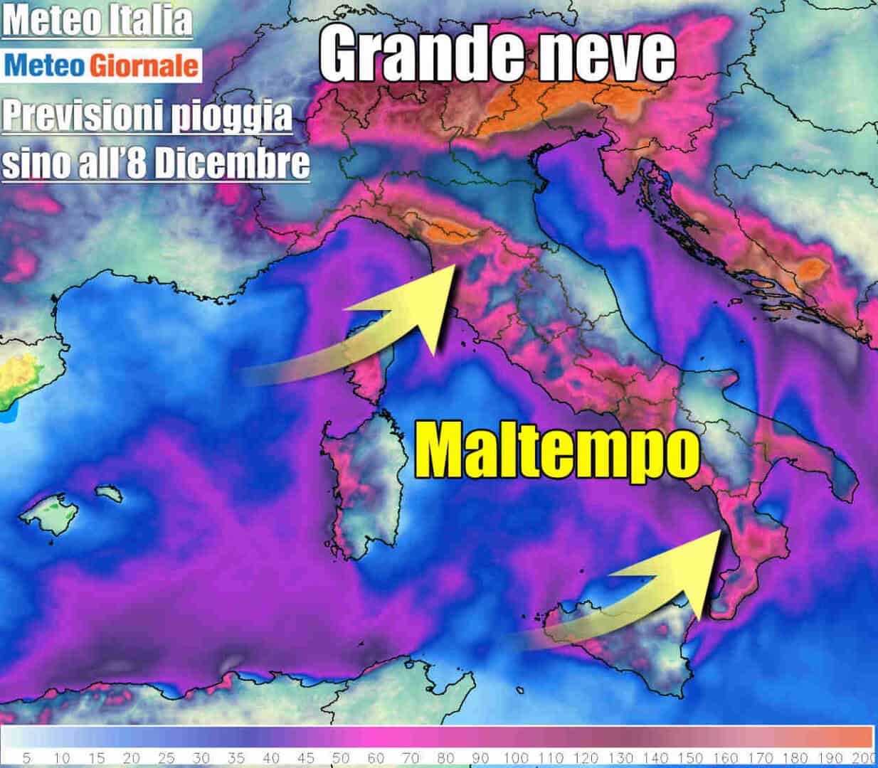 Perturbazioni a raffica, e sembra non finire. Meteo Dicembre con tantissima pioggia e neve