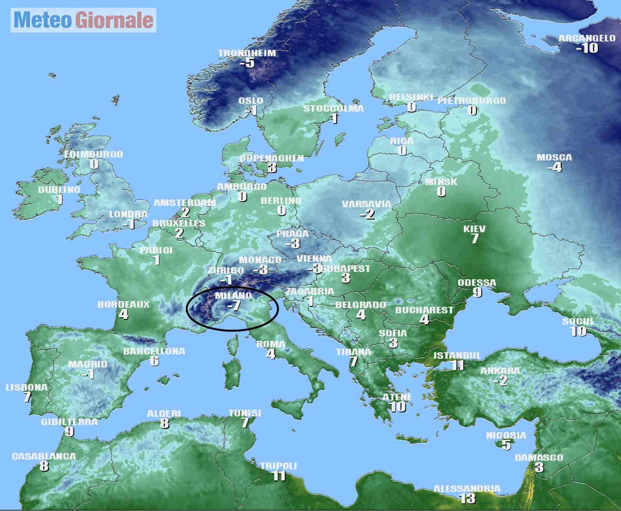 Europa, Polo freddo in Italia: temperature minime di stamattina