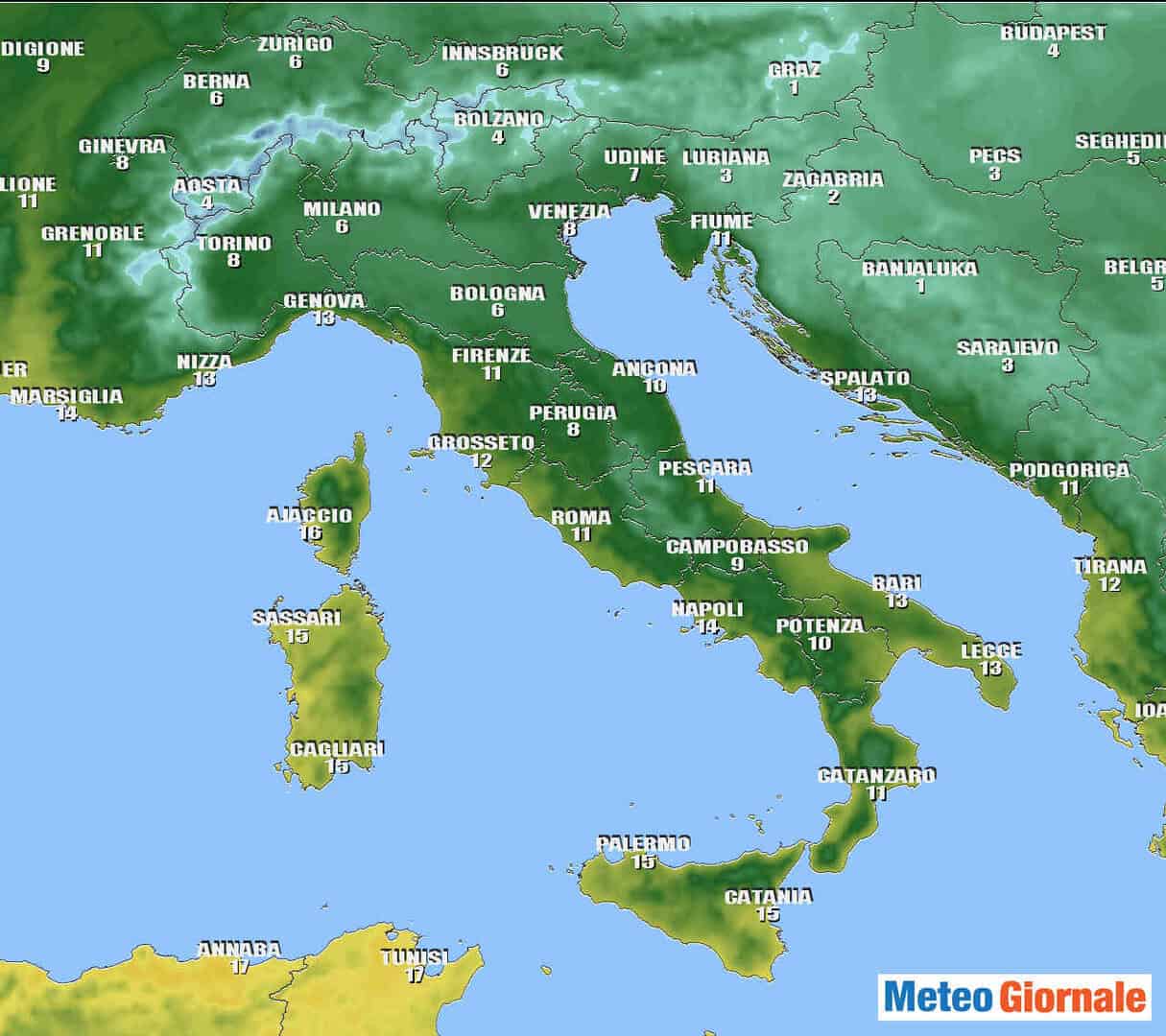 temperature pomeriggio in italia