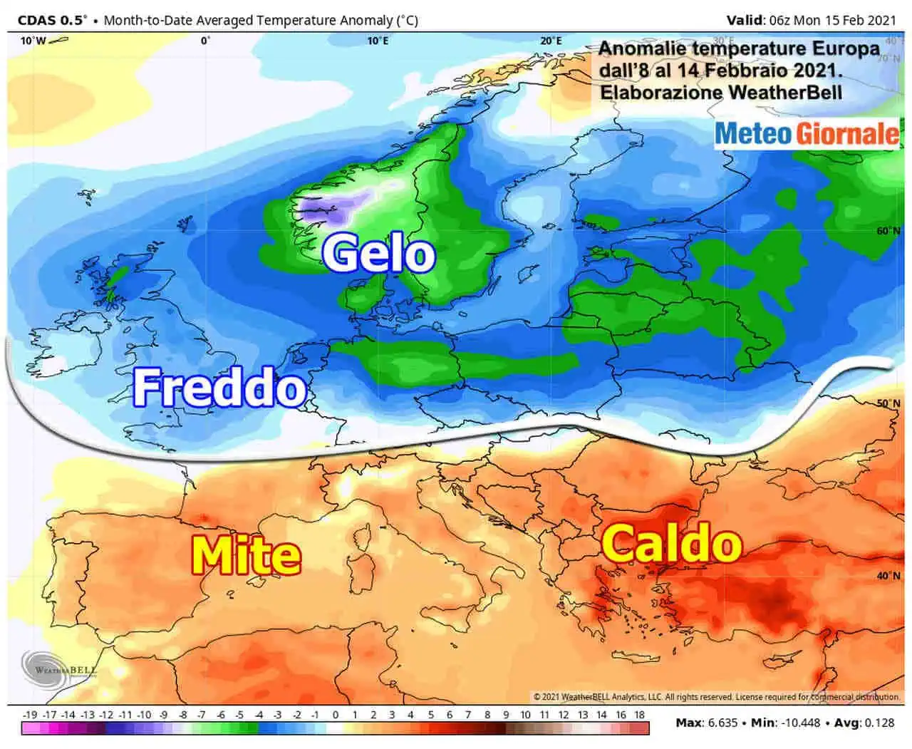Andamento climatico degli ultimi 7 giorni in Europa