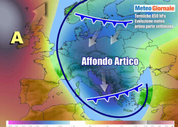 Il flusso artico, diretto anche sull'Italia, nei primi giorni della settimana