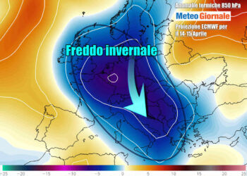 Le anomalie termiche in quota, a circa 1500 metri di quota, previste a metà settimana