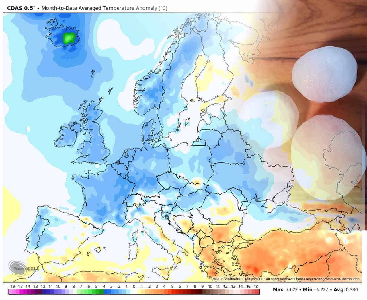 Maggio freddo in gran parte d’Europa. CALDO e GRANDINE gigante in Russia
