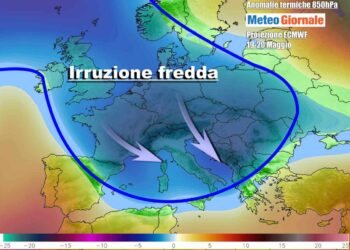 Le anomalie termiche attese nella parte centrale della settimana