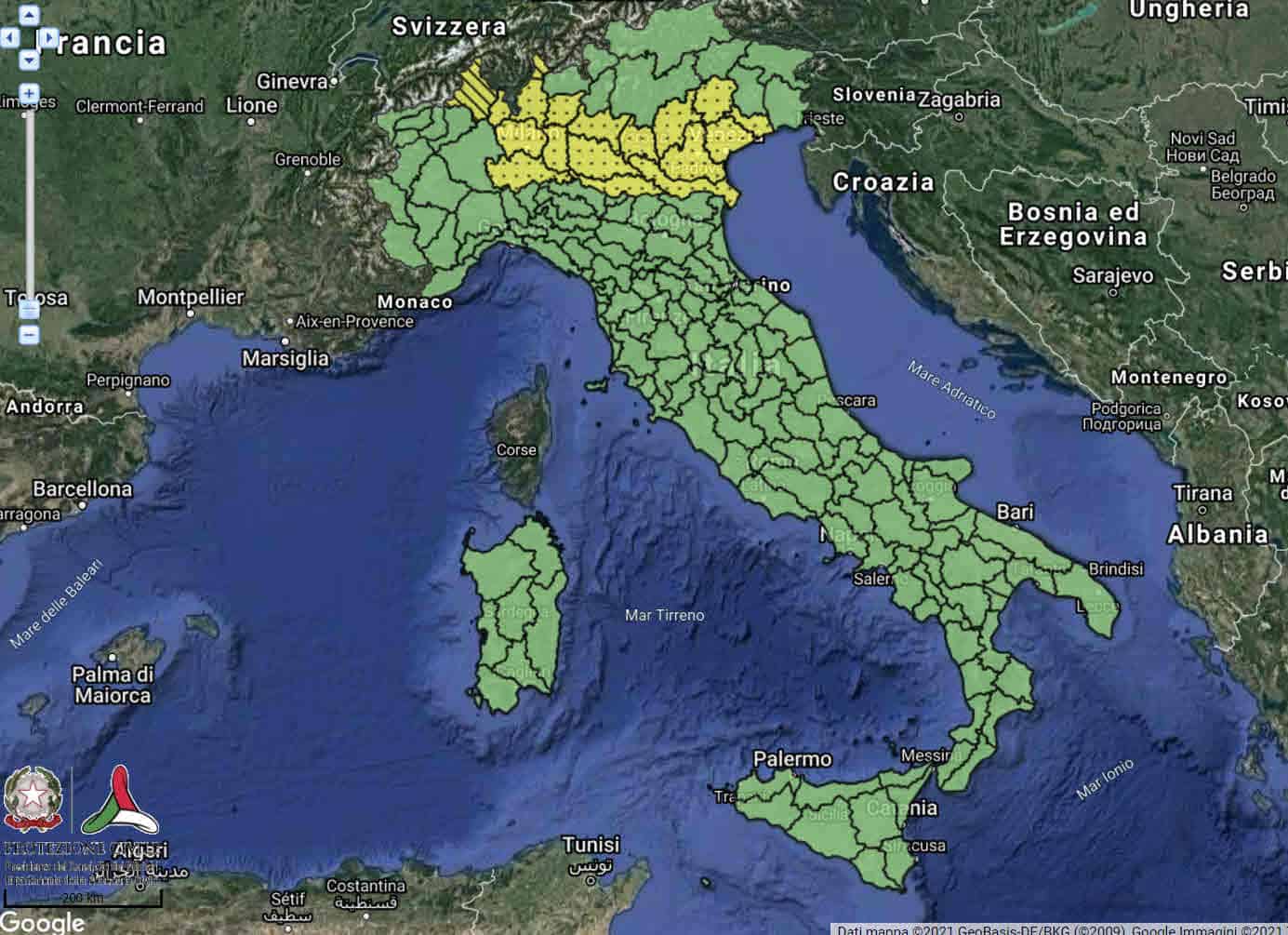 mappa di allerta meteo protezione civile