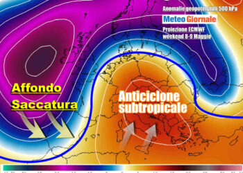 Lo scenario atteso nel weekend, con la rimonta dell'anticiclone subtropicale verso l'Italia