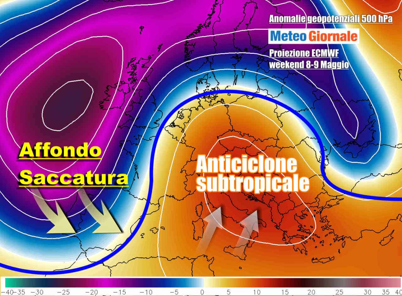 Meteo tra SOLE ed ACQUAZZONI, con ALTA PRESSIONE d'Africa in rinforzo