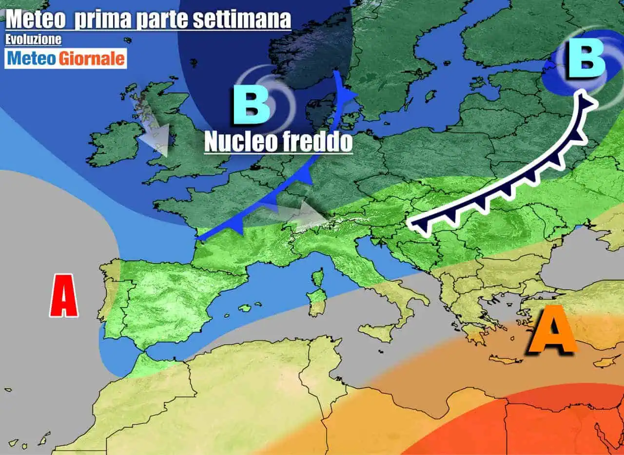 Evoluzione nei primi giorni della nuova settimana