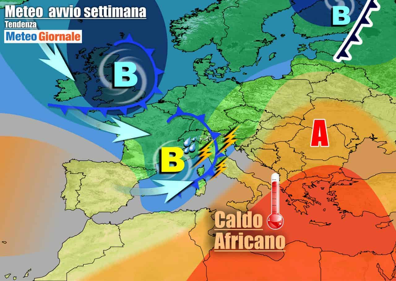 METEO Italia. Instabile, forti temporali lunedì. Caldo solo al Sud