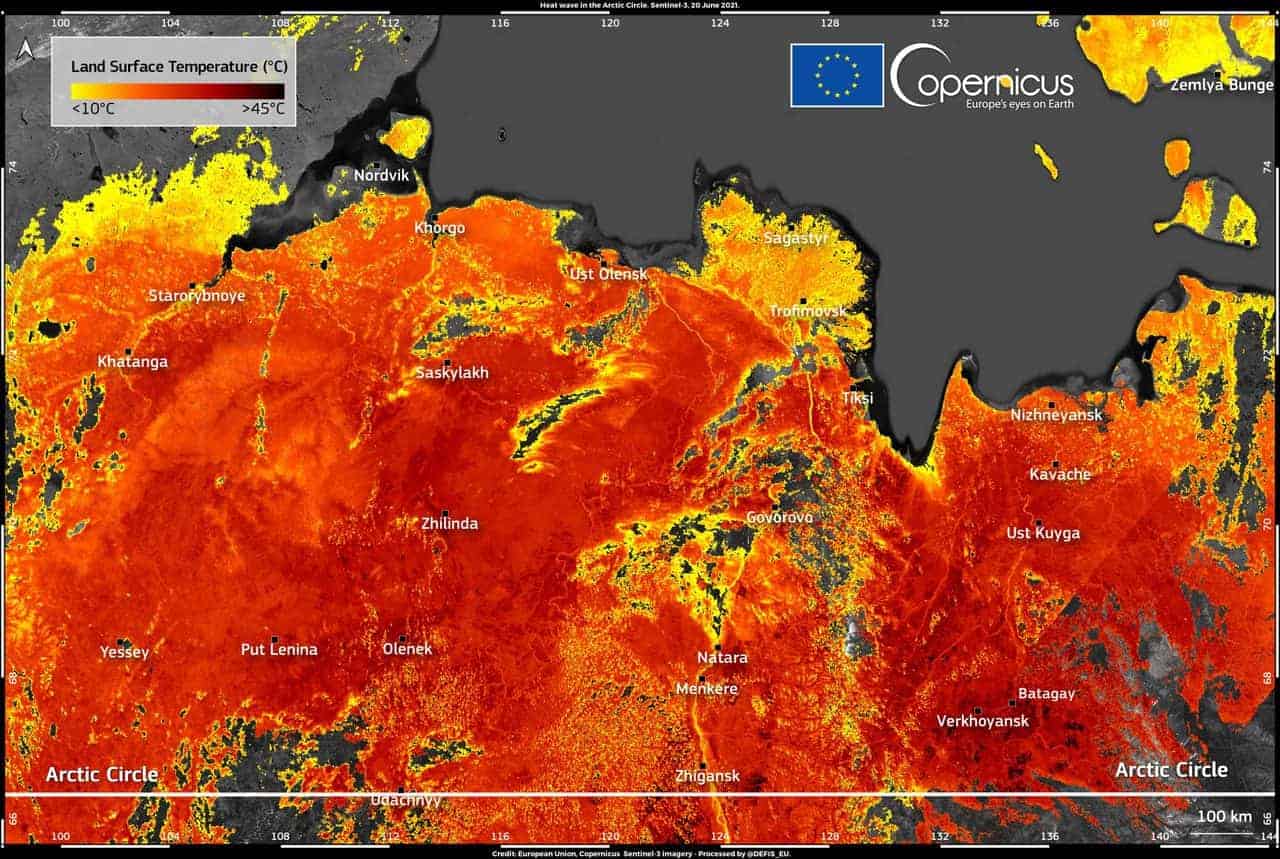 Temperature superficiali dell'Artico russo.