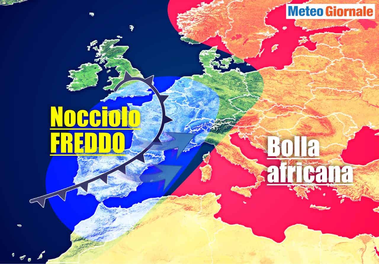 Ecco il NOCCIOLO d’aria FREDDA: rotta verso l’Italia, STOP Estate. Poi CALDO Record