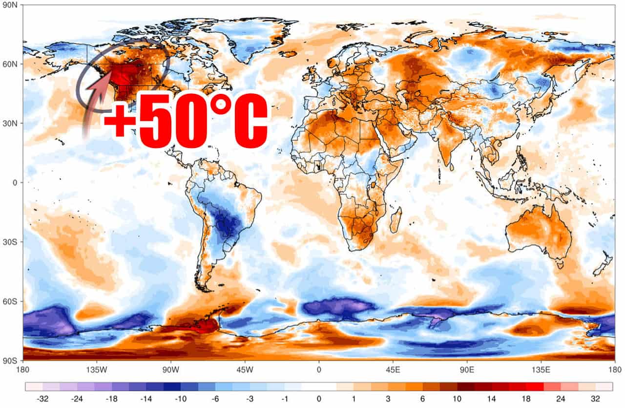 CALDO RECORD in Canada, quasi 50 gradi. Anomalia peggio del 2003 in Europa
