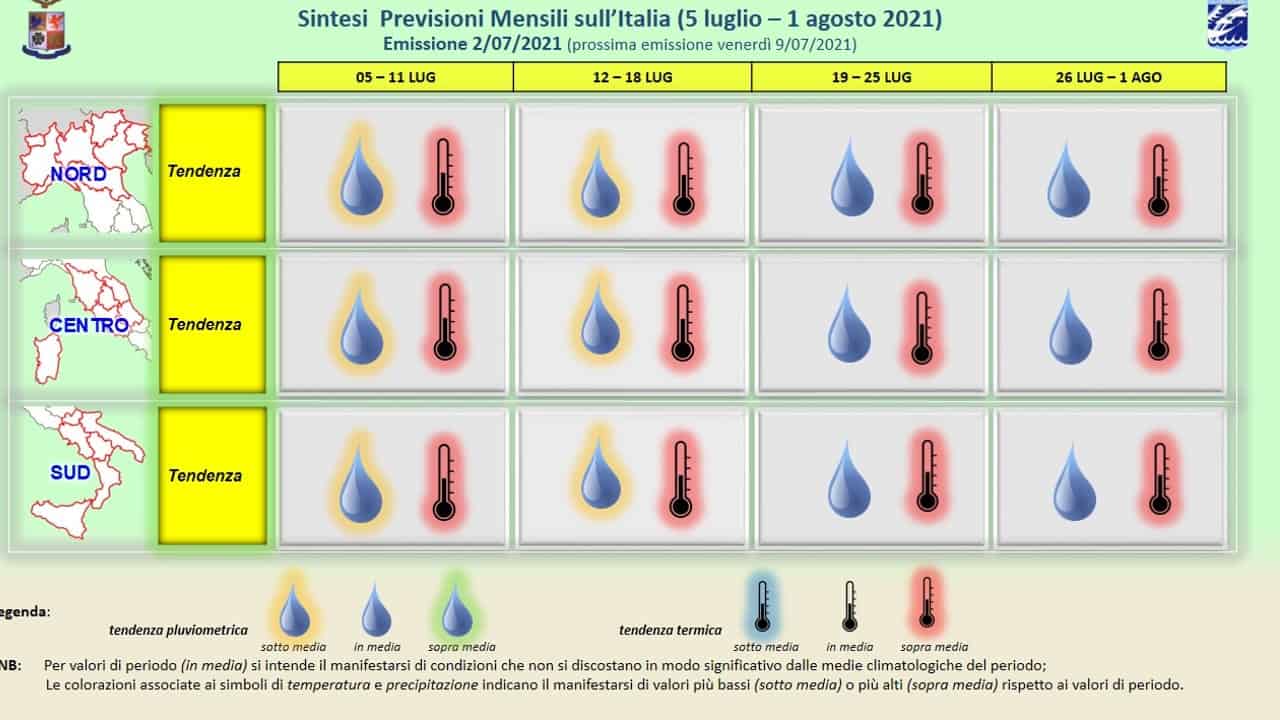 Scheda che mette in evidenza le anomalie climatiche per area geografica per i prossimi 30 giorni.