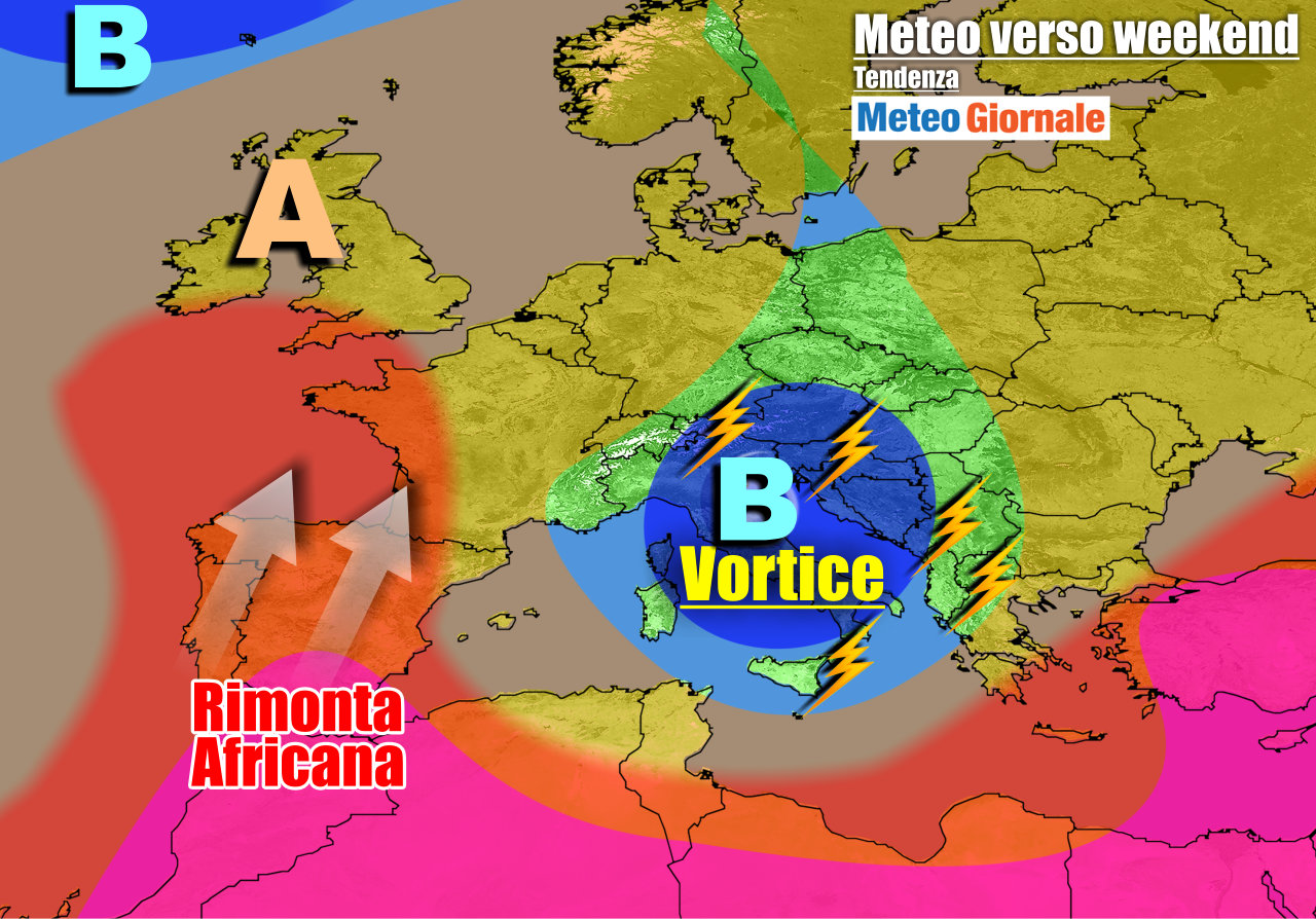 METEO 7 Giorni. Insolito VORTICE FREDDO in piena Estate e TEMPORALI, GRANDINE