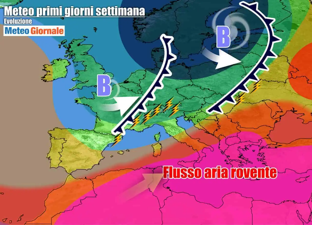 Italia sempre contesa tra masse d'aria diverse