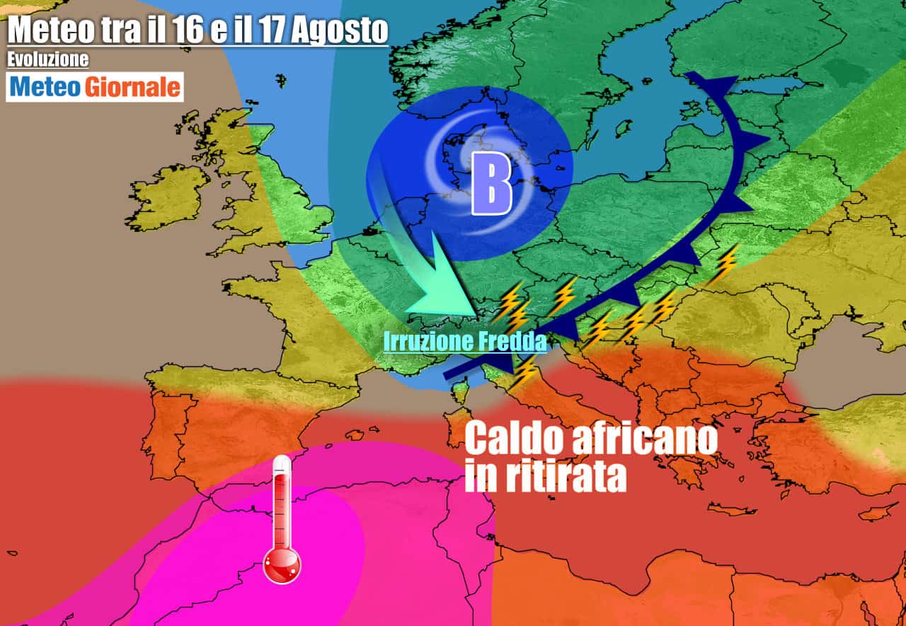 METEO 7 Giorni. Il Ferragosto infuocato, poi Crollo Ter,mico e forti TEMPORALI