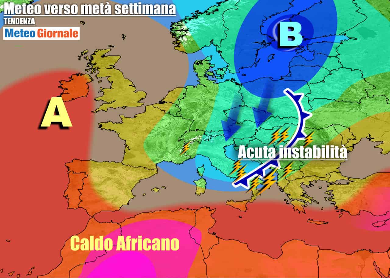 Meteo 7 giorni: fase movimentata, tra TEMPORALI, GRANDINE e crollo termico