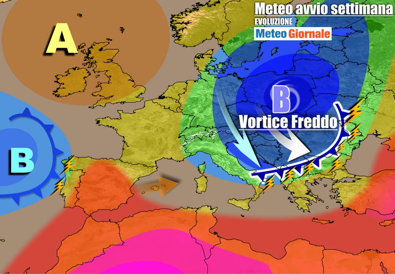 Meteo 7 giorni: VORTICE FREDDO assalta l’Italia, con un carico di TEMPORALI