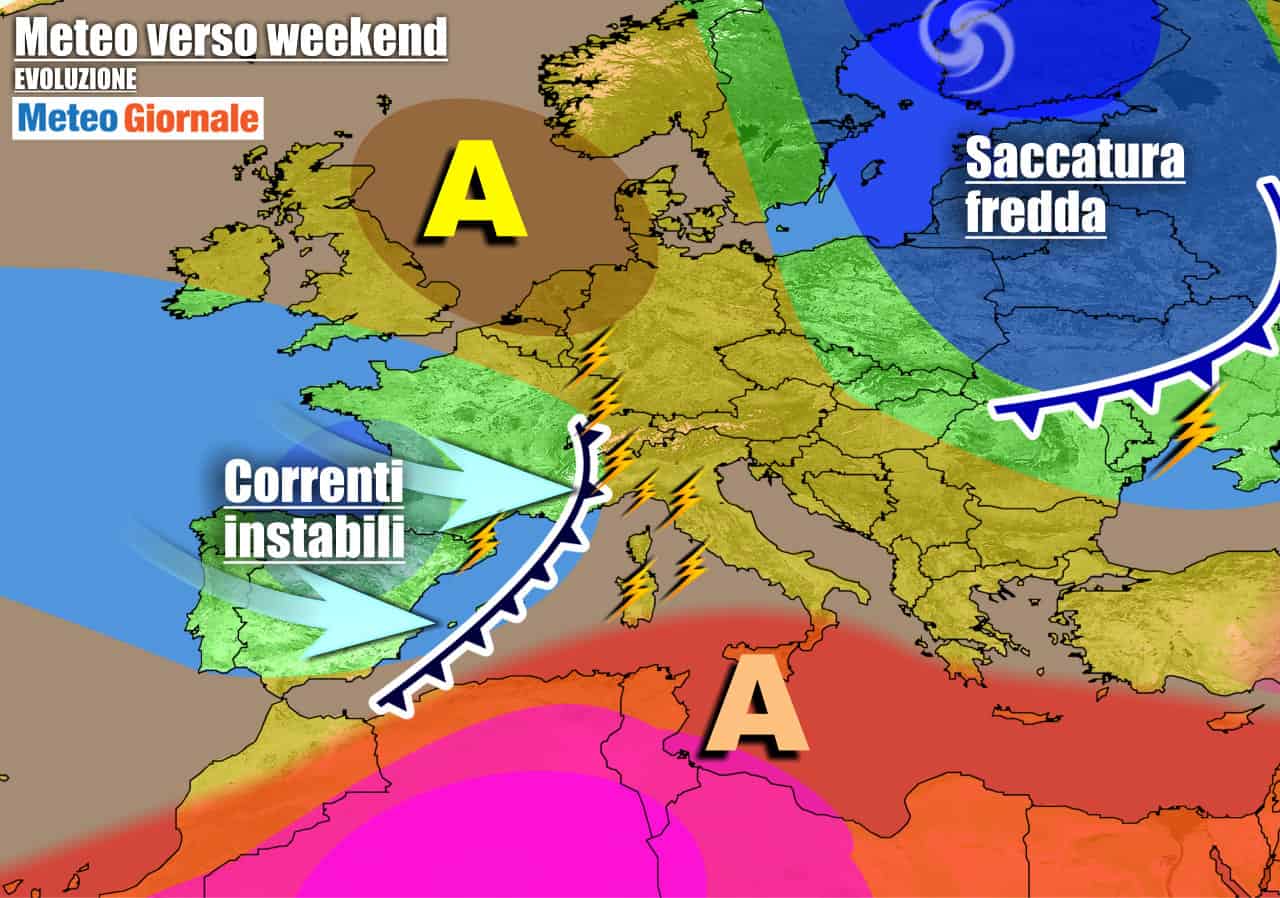 Meteo 7 giorni: breve anticiclone, poi PIOGGE e TEMPORALI a fine settimana