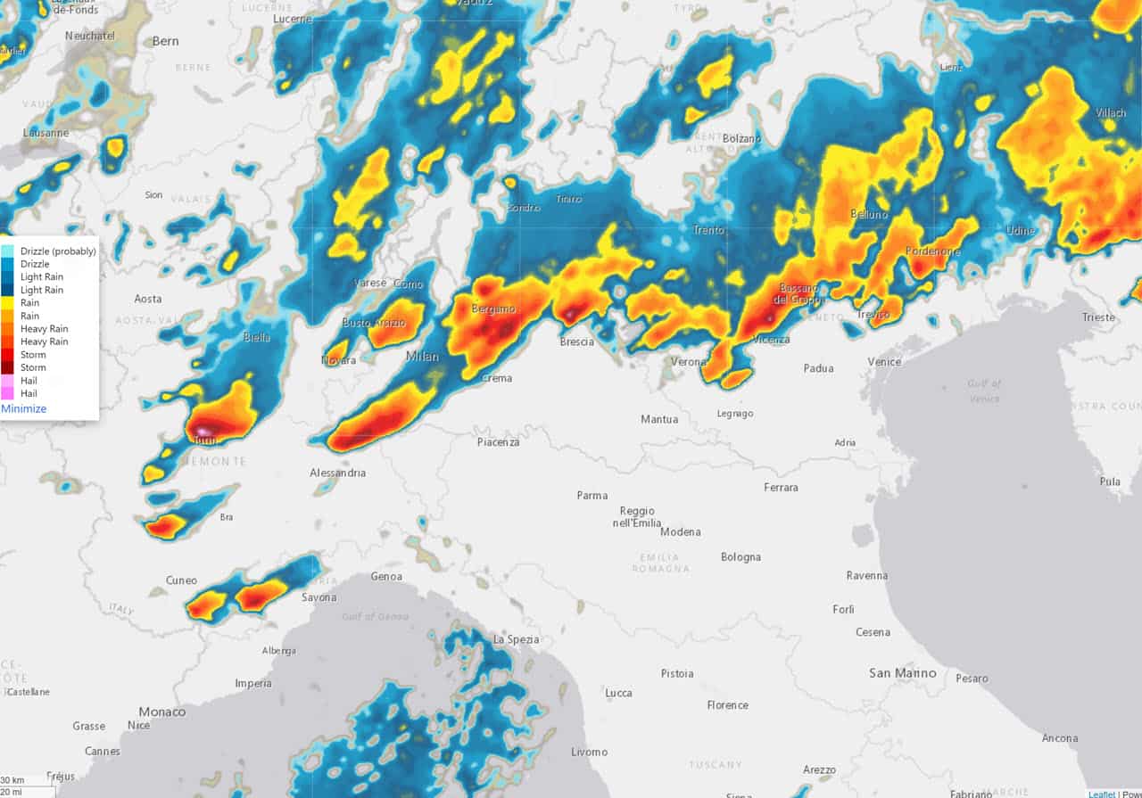 radar meteo pomeriggio 1 agosto 2021