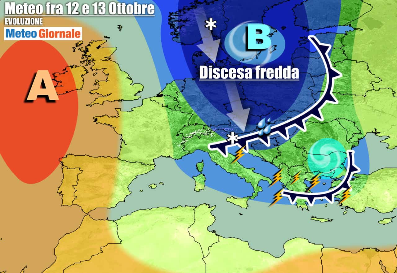 Meteo settimana. Altro MALTEMPO con PIOGGIA, FREDDO e NEVE a quote basse