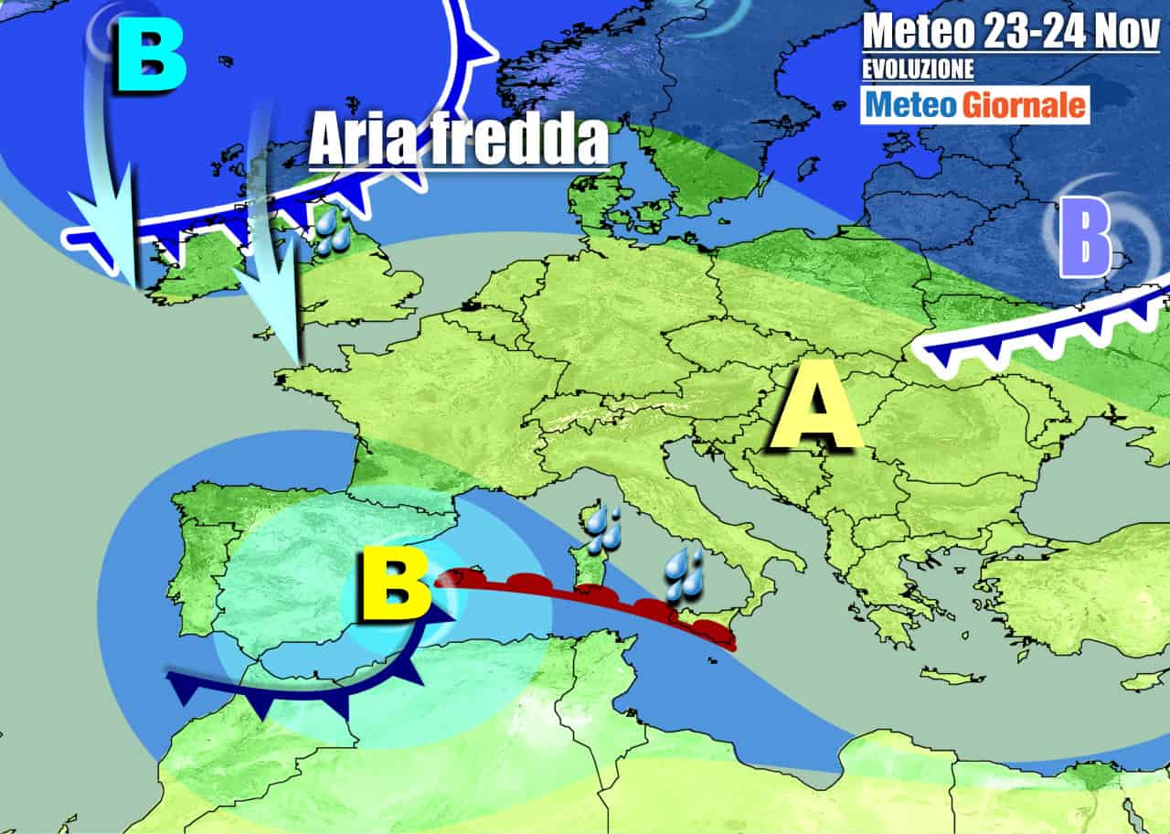 METEO, subito PIOGGIA e TEMPORALI e a seguire più FREDDO e NEVE