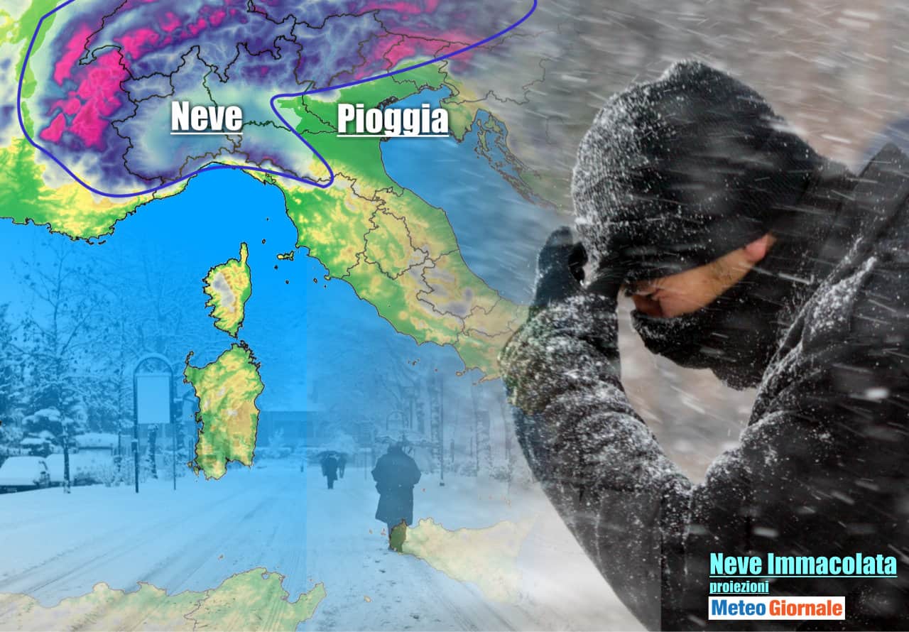 Meteo invernale con nevicate sulle pianure del Nord