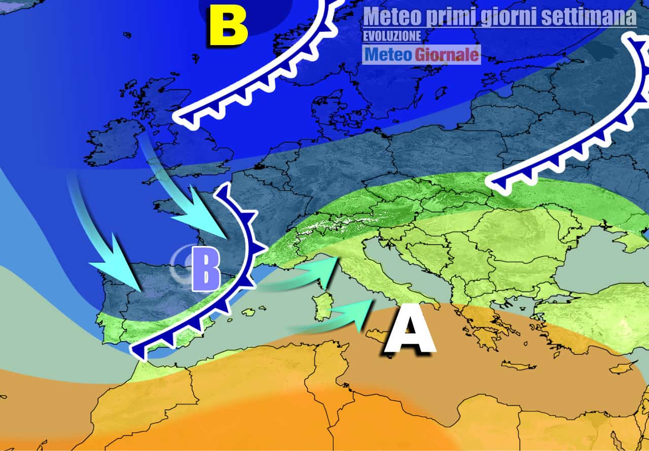 Meteo con ANTICICLONE verso rapido STOP, peggiora. Temperatura in Crollo sino 20°C
