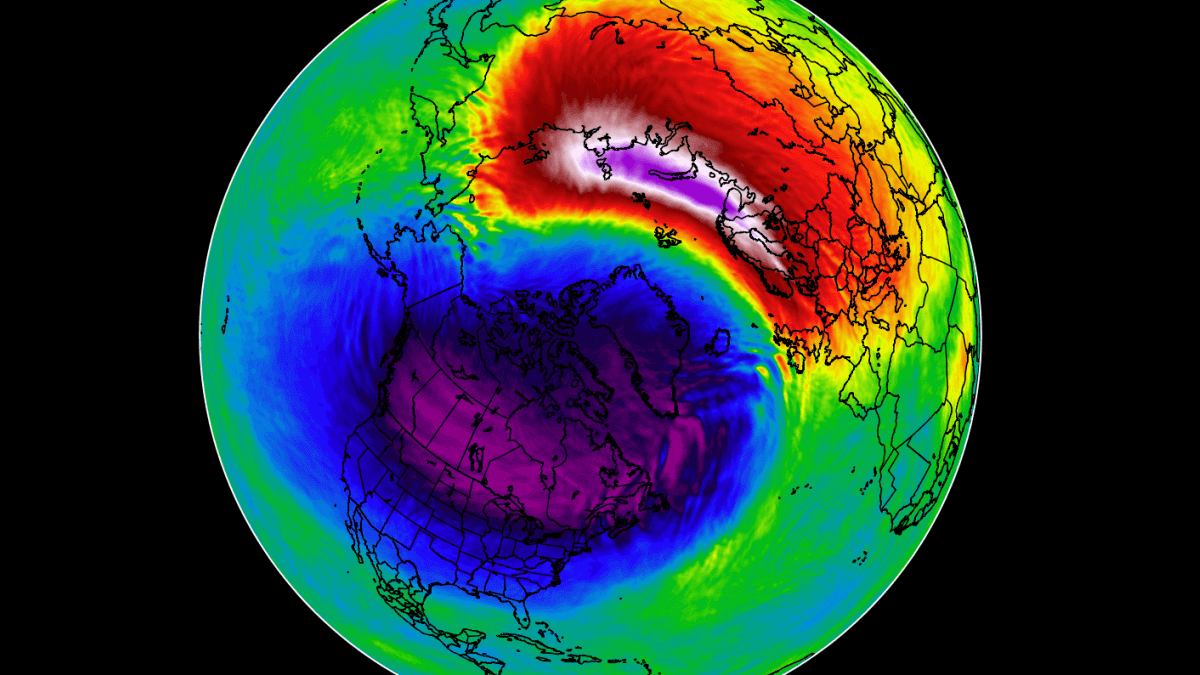 Riscaldamento stratosferico nel versante europeo. Questo prospetta una possibilità maggiore di ondate di gelo in Europa, che altrove.