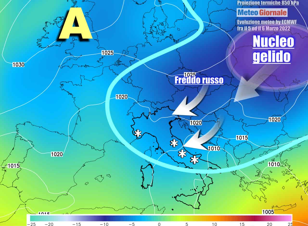 Meteo di questi fine settimana con il FREDDO dalla Russia. NEVE in varie regioni d'ITALIA, e Temperatura in diminuzione