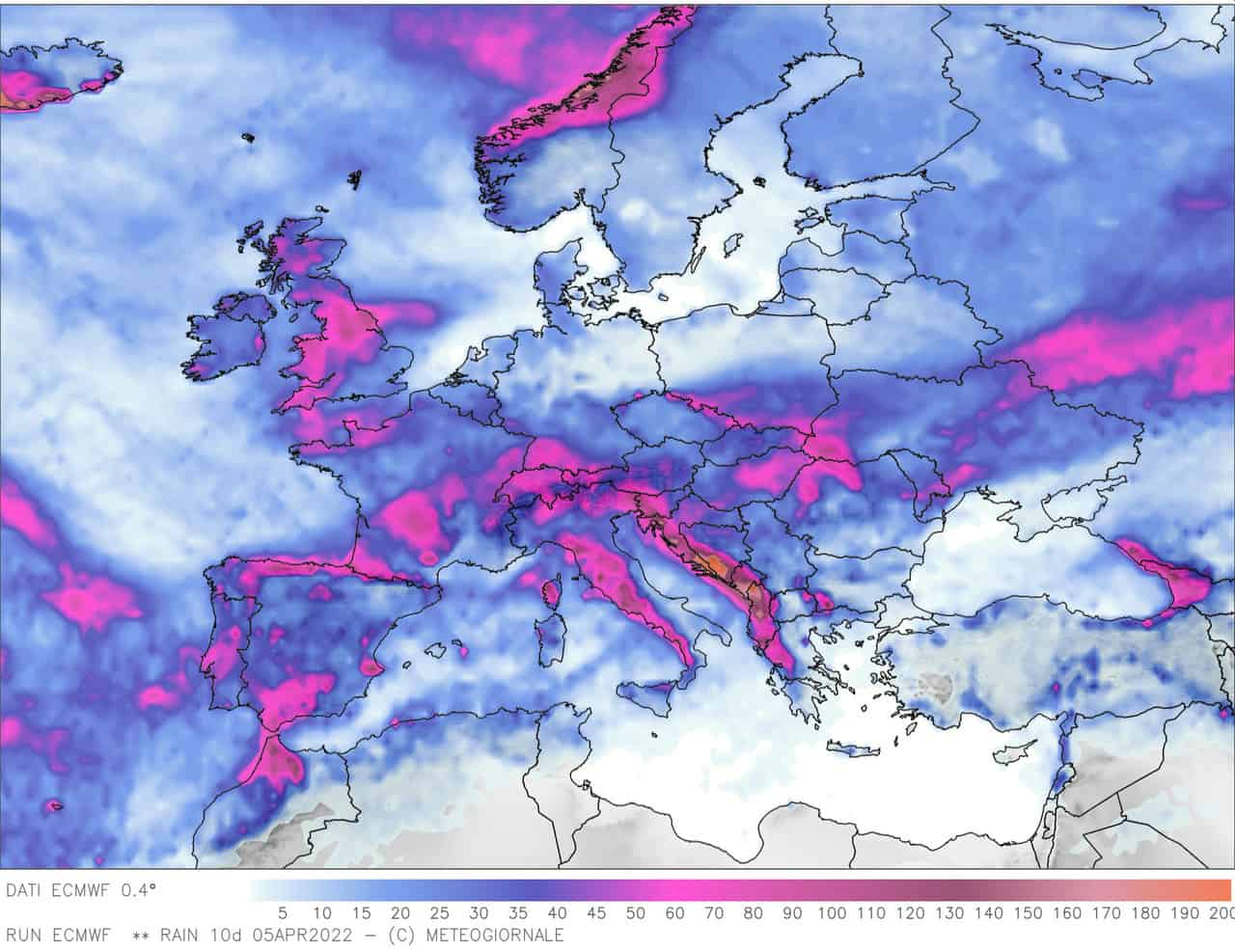 Italia, meteo con forte peggioramento. Oltre 200 mm di pioggia entro i primi di aprile