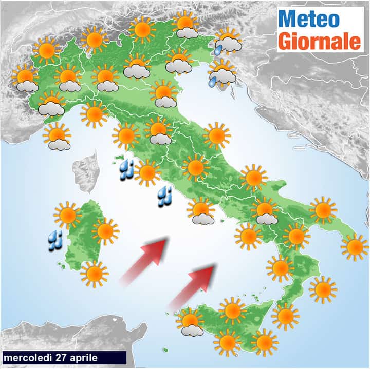 Meteo DOMANI 27 aprile 2022: miglioramento diffuso al Nord Italia. Cenni di cambiamento al Centro-Sud