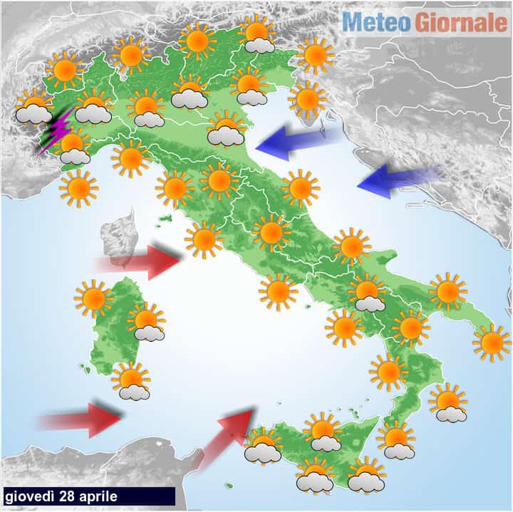 Meteo domani 28 aprile 2022: bel tempo, ma con sbuffo fresco dai Balcani