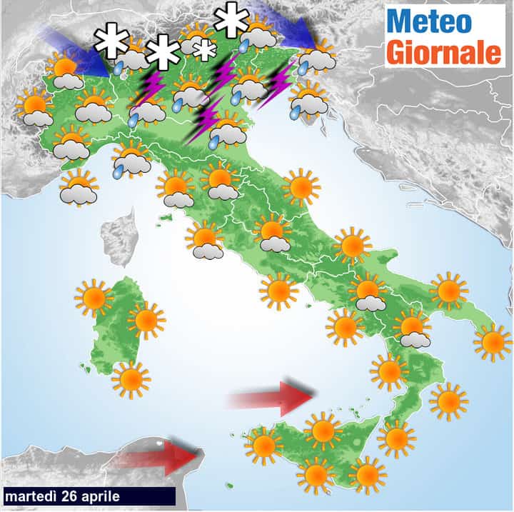 Meteo DOMANI 26 aprile 2022: temporali al Nord Italia, migliore altrove. Temperatura in aumento