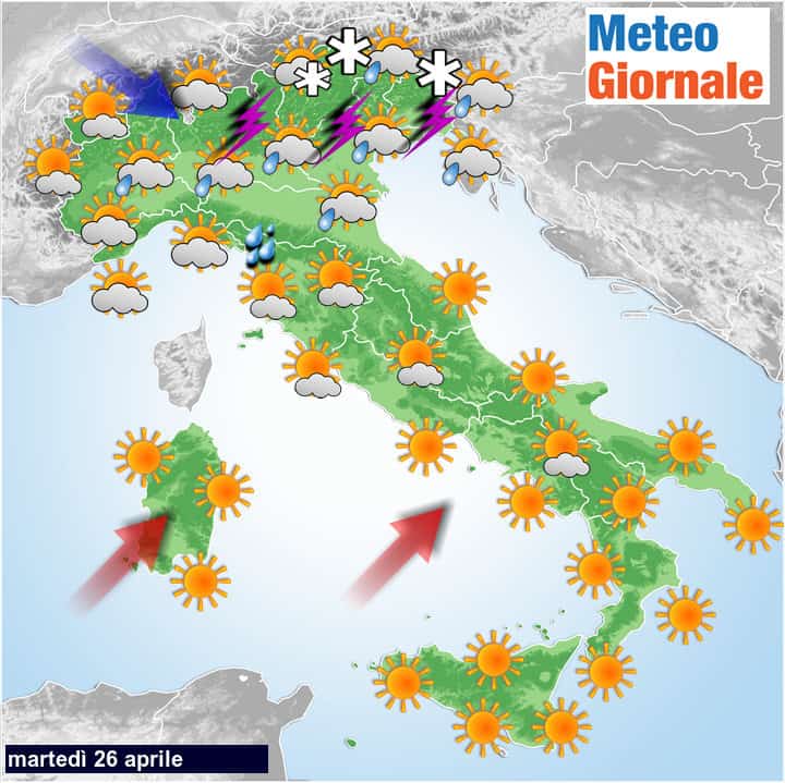 Meteo oggi 26 Aprile 2022: temporali al Nord Italia, ma poi cambia. Altrove decisamente meglio