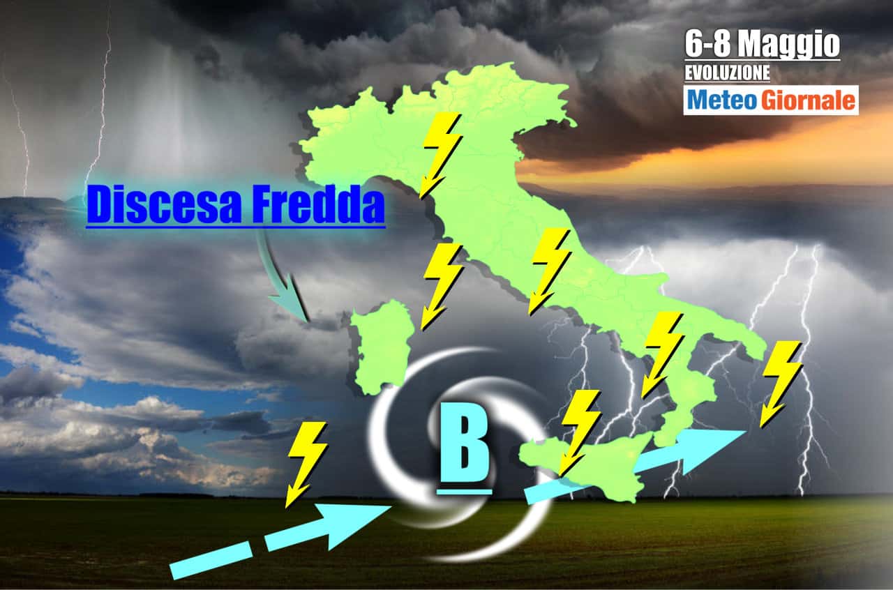 Meteo: arriva il Ciclone Mediterraneo, PIOGGE e TEMPORALI sino a tutto il fine settimana