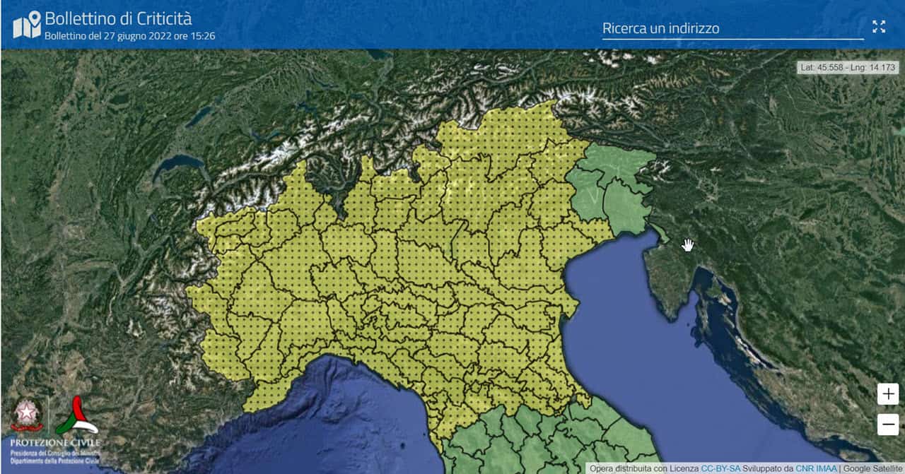 Allerta meteo Protezione Civile per temporali, grandinate e venti forti