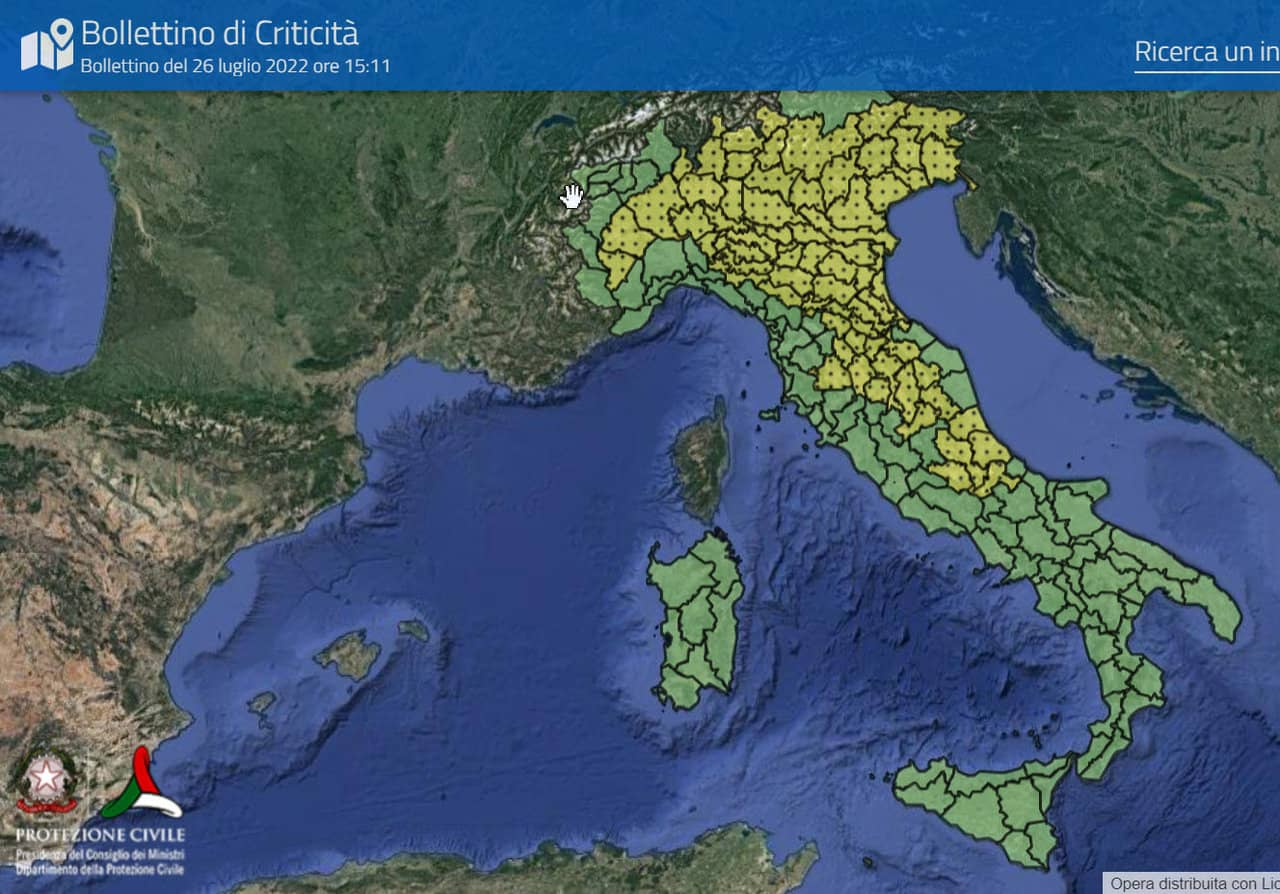 Allerta meteo Protezione Civile per il 26 e 27 luglio