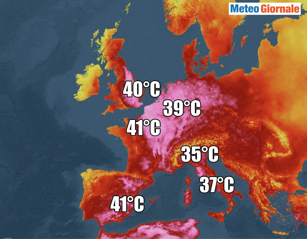 Europa, 19 Luglio 2022: Parigi e Londra 40 gradi. Notturna a 30 gradi in Germania