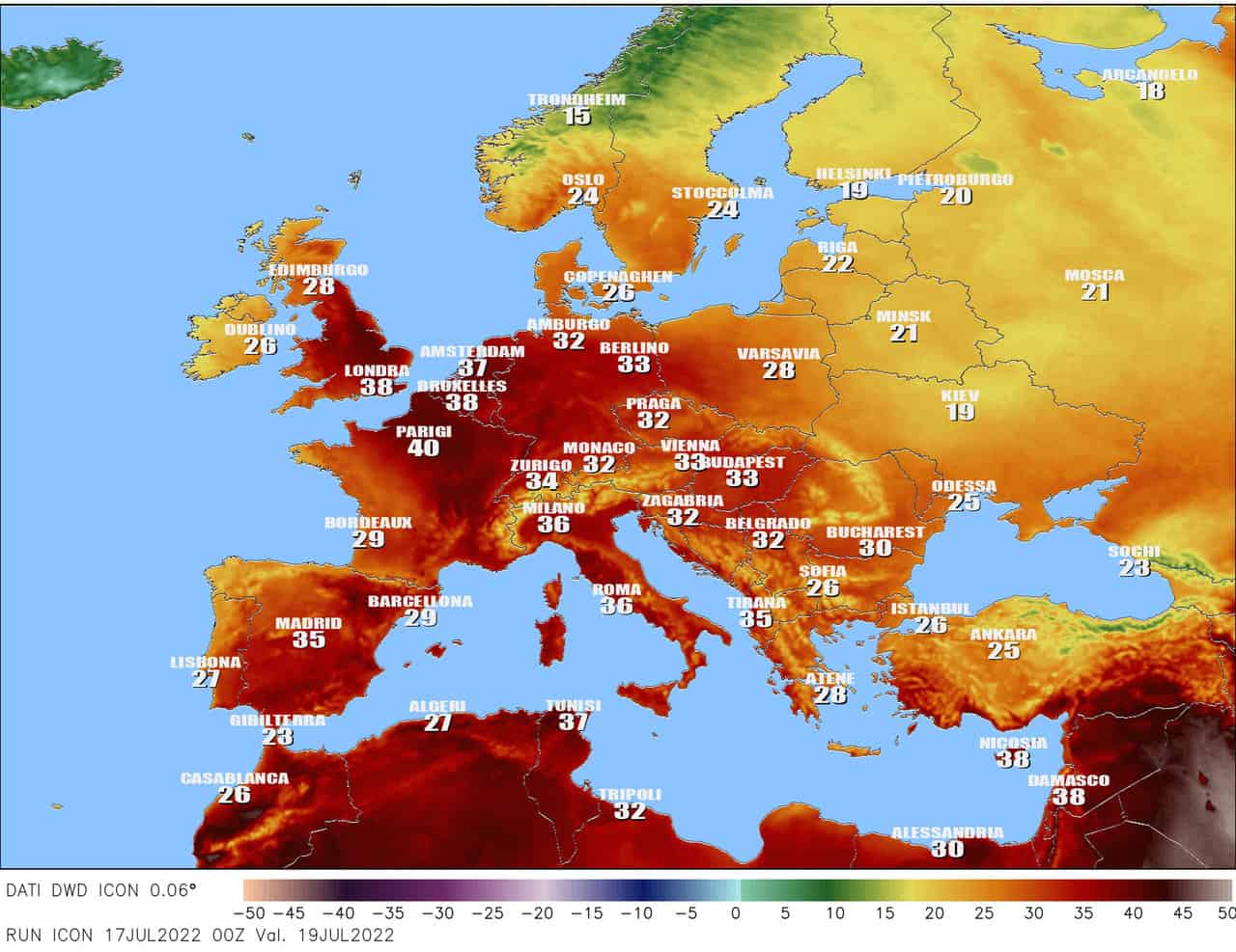 Ecco gli effetti dell’ondata di caldo in Europa e Italia, meteo alta risoluzione. Mappe