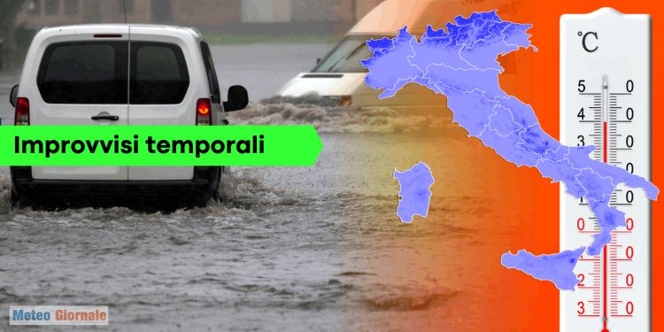Meteo due settimana con piogge intense e caldo africano persistente